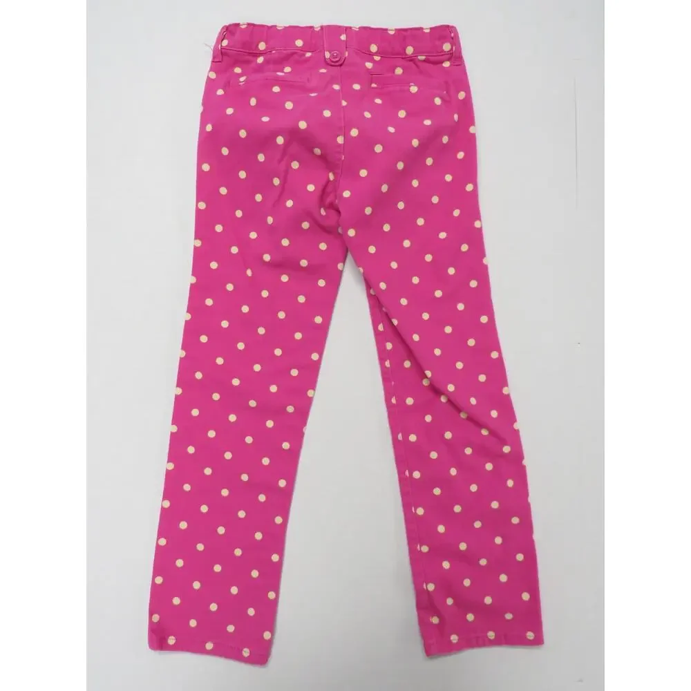 Gymboree Girls 7 Cotton Pink Polka Dot Pants Adjustable Waist Flower Buttons